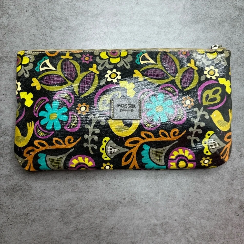 Fossil Black Floral Multicolor Zip Wristlet - Picture 1 of 4